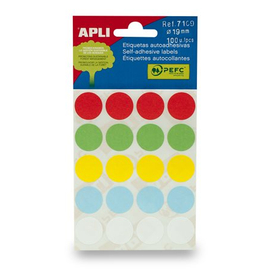 Etikett, 19 mm kör, kézzel írható, színes, APLI, vegyes színek, 100 etikett/csomag