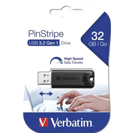 Pendrive, 32GB, USB 3.2, VERBATIM &quot;Pinstripe&quot;, fekete