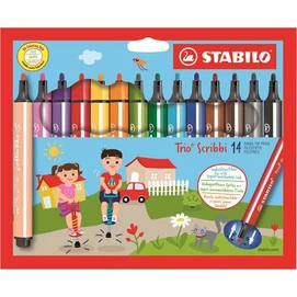 Filctoll készlet, 1,5-2 mm, rugós hegy, STABILO &quot;Trio Scribbi&quot;, 14 különböző szín