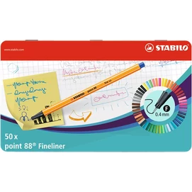 Tűfilc készlet, 0,4 mm, fém doboz, STABILO &quot;Point 88&quot;, 47+3 különböző szín