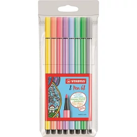 Rostirón készlet, 1 mm, STABILO &quot;Pen 68&quot;, 8 pasztell szín
