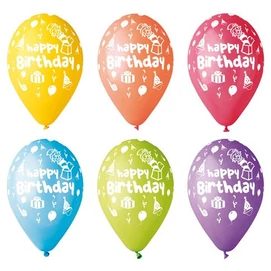 Léggömb, 30 cm, &quot;Happy Birthday&quot;, bohócos