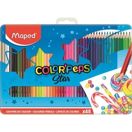 Színes ceruza készlet, háromszögletű, fém doboz, MAPED &quot;Color`Peps Star&quot;, 48 különböző szín