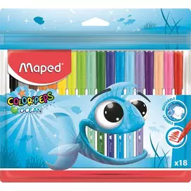 Filctoll készlet, 2 mm, kimosható, MAPED "Color`Peps Ocean", 18 különböző szín