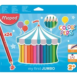 Színes ceruza készlet, háromszögletű, vastag, MAPED &quot;Jumbo&quot;, 24 különböző szín