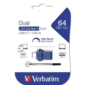 Pendrive, 64GB, USB 3.2+USB-C adapter, VERBATIM "Dual"
