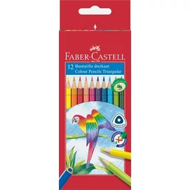 Színes ceruza készlet, háromszögletű, FABER-CASTELL &quot;Papagáj&quot;, 12 különböző szín