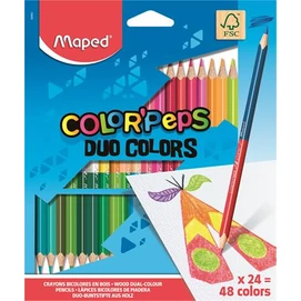 Színes ceruza készlet, háromszögletű, kétvégű, MAPED &quot;Color`Peps Duo&quot;, 48 különböző szín