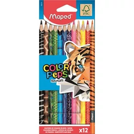 Színes ceruza készlet, háromszögletű, MAPED &quot;Color`Peps Animal&quot;, 12 különböző szín