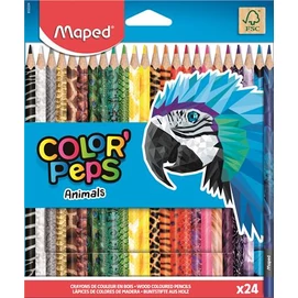 Színes ceruza készlet, háromszögletű, MAPED &quot;Color`Peps Animal&quot;, 24 különböző szín