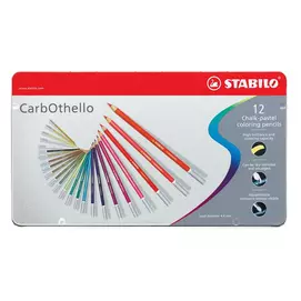 Pasztell ceruza készlet, kerek, fém doboz, STABILO "CarbOthello", 12 különböző szín