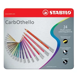Pasztell ceruza készlet, kerek, fém doboz, STABILO &quot;CarbOthello&quot;, 24 különböző szín