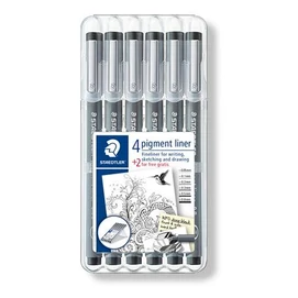 Tusfilc készlet, STAEDTLER &quot;Pigment Liner 308&quot;, fekete, 4+2 darab