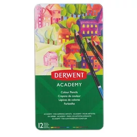 Színes ceruza készlet, fém doboz, DERWENT &quot;Academy&quot;, 12 különböző szín