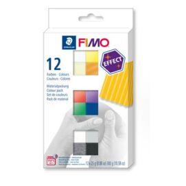 Gyurma, készlet, 12x25 g, égethető, FIMO "Effect Colours", 12 különböző szín