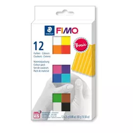 Gyurma, készlet, 12x25 g, égethető, FIMO "Soft Basic", 12 különböző szín