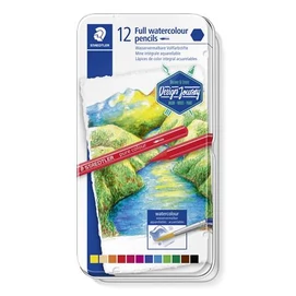 Akvarell ceruza készlet, hatszögletű, fémdobozos, STAEDTLER® &quot;146 10G&quot;, 12 különböző szín