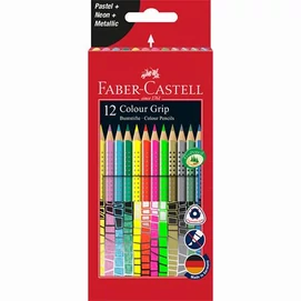 Színes ceruza készlet, háromszögletű, FABER-CASTELL &quot;Colour Grip&quot;, 12 különböző szín