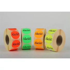 Etikett, 38 mm kör, &quot;AKCIÓ&quot; felirattal, 1000 etikett/tekercs, citromsárga