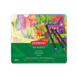 Színes ceruza készlet, fém doboz, DERWENT "Academy", 24 különböző szín