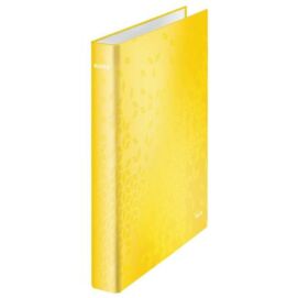 Gyűrűs könyv, 4 gyűrű, D alakú, 40 mm, A4 Maxi, karton, LEITZ "Wow", sárga