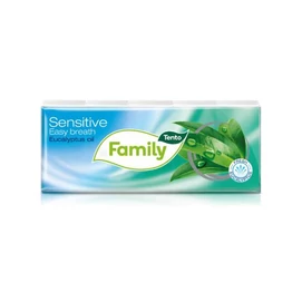 Papír zsebkendő, 3 rétegű, 10x10 db, TENTO &quot;Family&quot;, eukaliptuszolaj