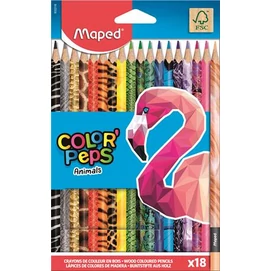 Színes ceruza készlet, háromszögletű, MAPED &quot;Color`Peps Animal&quot;, 18 különböző szín