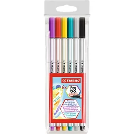 Ecsetirón készlet, STABILO &quot;Pen 68 brush&quot;, 6 különböző szín