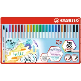 Ecsetirón készlet, fém doboz, STABILO &quot;Pen 68 brush&quot;, 19 különböző szín