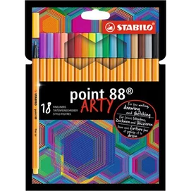 Tűfilc készlet, 0,4 mm, STABILO &quot;Point 88 ARTY&quot;, 18 különböző szín