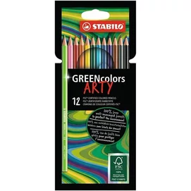 Színes ceruza készlet, hatszögletű, STABILO &quot;GreenColors ARTY&quot;, 12 különböző szín