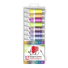 Tempera készlet, 12 darabos, ICO &quot;Süni&quot;, metál és neon színek