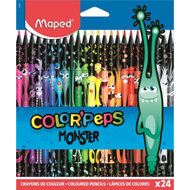 Színes ceruza készlet, háromszögletű, MAPED "Color`Peps Monster" 24 különböző szín