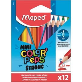 Színes ceruza készlet, háromszögletű, MAPED &quot;Mini Color`Peps Strong&quot;, 12 különböző szín