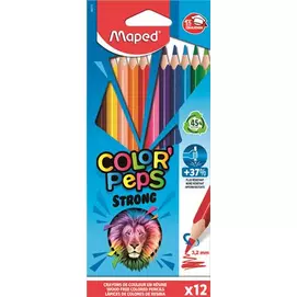Színes ceruza készlet, háromszögletű, MAPED "Color`Peps Strong", 12 különböző szín