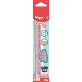 Grafitceruza radírral, HB, háromszögletű, MAPED &quot;Black`Peps Pastel&quot;, vegyes pasztell színek