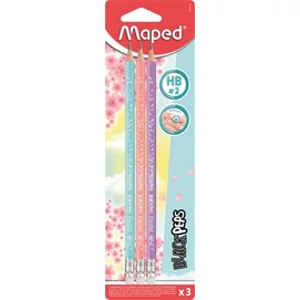 Grafitceruza radírral, HB, háromszögletű, MAPED &quot;Black`Peps Pastel&quot;, vegyes pasztell színek