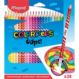 Színes ceruza készlet, háromszögletű, radírozható, MAPED &quot;Color`Peps Oops&quot;, 24 különböző szín