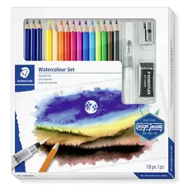 Akvarell ceruza készlet, ecsettel, radírral, hegyezővel, grafitceruzával, STAEDTLER® &quot;146 10C&quot;, 12 különböző szín