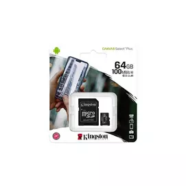 Memóriakártya, microSDXC,64GB, CL10/UHS-I/U1/V10/A1, adapter, KINGSTON &quot;Canvas Select Plus&quot;