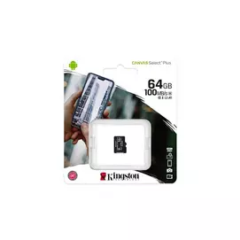 Memóriakártya, microSDXC,64GB, CL10/UHS-I/U1/V10/A1, KINGSTON &quot;Canvas Select Plus&quot;
