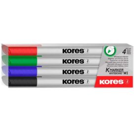 Tábla- és flipchart marker készlet, 1-3 mm kúpos, KORES "K-Marker", 4 különböző szín