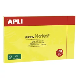 Öntapadó jegyzettömb, 125x75 mm, 100 lap, APLI &quot;Funny&quot;, sárga