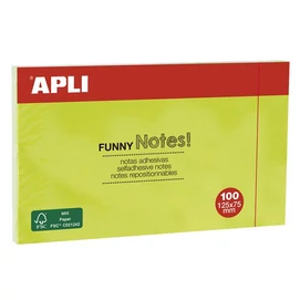 Öntapadó jegyzettömb, 125x75 mm, 100 lap, APLI &quot;Funny&quot;, zöld