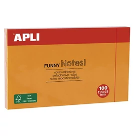 Öntapadó jegyzettömb, 125x75 mm, 100 lap, APLI &quot;Funny&quot;, narancssárga