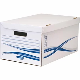 Csapófedeles archiválókonténer, karton, nagy, 6 db Archiválódobozzal, FELLOWES &quot;Bankers Box Basic&quot;, kék-fehér