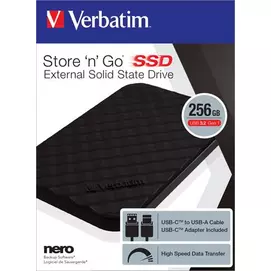 SSD (külső memória), 256GB, USB 3.2 VERBATIM &quot;Store n Go&quot;, fekete