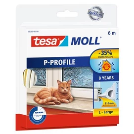 Ajtó- és ablaktömítő szalag, 9 mm x 6 m, TESA &quot;tesamoll® P profil&quot;, fehér