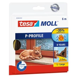 Ajtó- és ablaktömítő szalag, 9 mm x 6 m, TESA &quot;tesamoll® P profil&quot;, barna