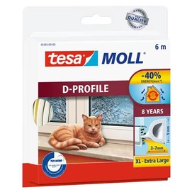 Ajtó- és ablaktömítő szalag, 9 mm x 6 m, TESA &quot;tesamoll® D profil&quot;, fehér